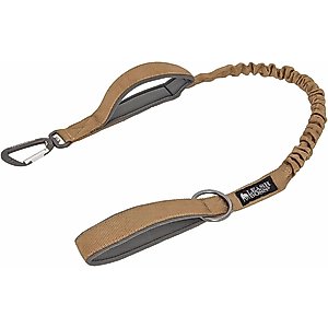 Leash Boss Tactical Two Handle Dog Leash, Tan, 3-ft
