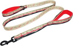 Leash Boss Two Handle Dog Leash, 6-ft long, Beige/Red