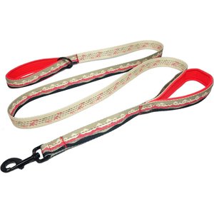 LEASH BOSS Two Handle Dog Leash, 6-ft long, Beige/Red