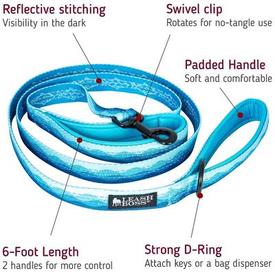 Show full view: Leash Boss Two Handle Dog Leash, 6-ft long, Blue slide 2 of 7
