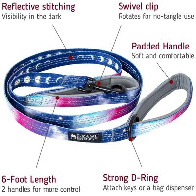 Show full view: Leash Boss Two Handle Dog Leash, 6-ft long, Purple/Pink slide 2 of 7