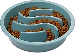 Leash Boss Waves Non-skid Slow Feeder Dog Bowl, Turquoise, 2-cup slide 1 of 6