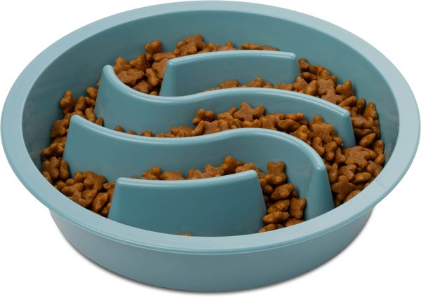 Leash Boss Waves Non-skid Slow Feeder Dog Bowl, Turquoise, 2-cup