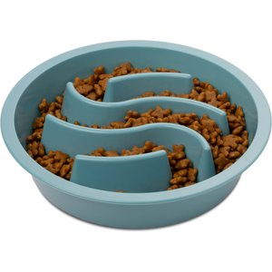 Leash Boss Waves Non-skid Slow Feeder Dog Bowl, Turquoise, 2-cup