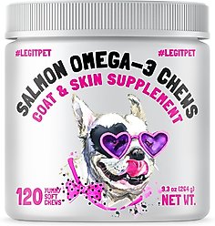 Legitpet Alaskan Salmon Oil Omega-3 Soft Chew Skin & Coat Supplement for Dogs, 120 count