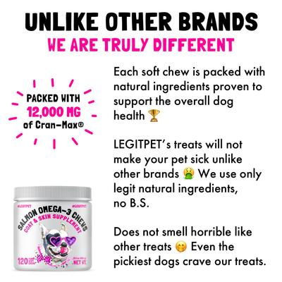 Show full view: Legitpet Alaskan Salmon Oil Omega-3 Soft Chew Skin & Coat Supplement for Dogs, 120 count slide 3 of 11