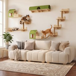 LEMBERI 16-in-1 Indoor Wall-Mounted Hanging Toy Cat Wall Shelves & Furniture Set with Condos, Tunnel, Perches, Bridge Ladders & Sisal Scratching Posts, Wood, 26.38 x 16.34 x 14.17-in