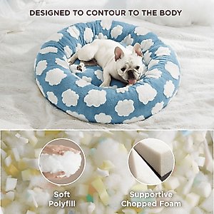 Lesure Calming Cute Modern Plush Jacquard Shaggy Orthopedic Anti-Slip Donut Dog & Cat Bed with Removable Cover, Blue, Medium