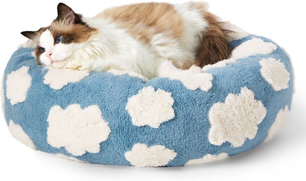 Show full view: Lesure Calming Cute Modern Plush Jacquard Shaggy Orthopedic Anti-Slip Donut Dog & Cat Bed with Removable Cover, Blue, X-Small slide 1 of 9