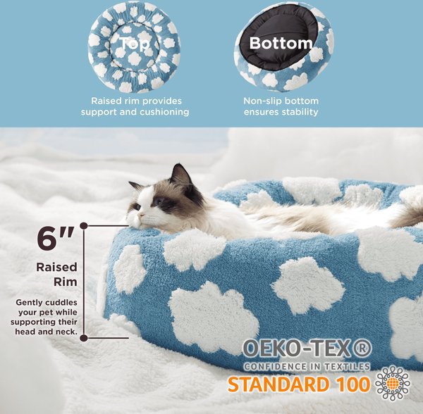 Show full view: Lesure Calming Cute Modern Plush Jacquard Shaggy Orthopedic Anti-Slip Donut Dog & Cat Bed with Removable Cover, Blue, X-Small slide 2 of 9