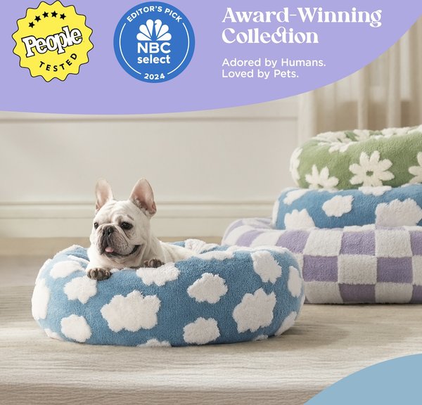 Show full view: Lesure Calming Cute Modern Plush Jacquard Shaggy Orthopedic Anti-Slip Donut Dog & Cat Bed with Removable Cover, Blue, X-Small slide 4 of 9