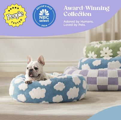 Show full view: Lesure Calming Cute Modern Plush Jacquard Shaggy Orthopedic Anti-Slip Donut Dog & Cat Bed with Removable Cover, Blue, X-Small slide 5 of 10