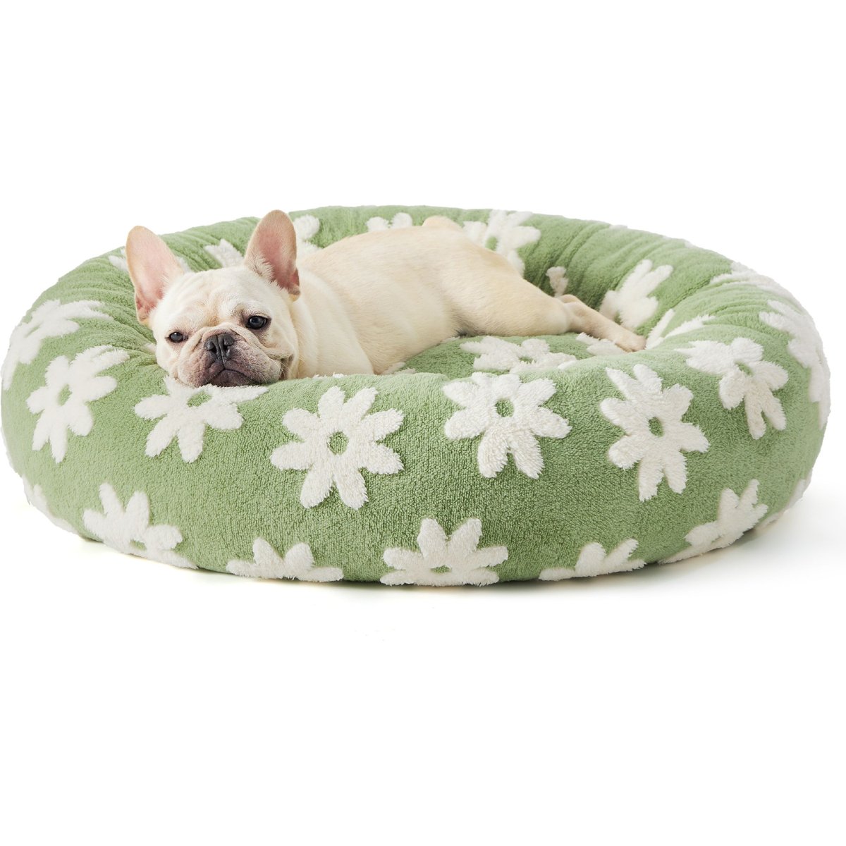 Lesure Calming Cute Modern Plush Jacquard Shaggy Orthopedic Anti-Slip Donut Dog & Cat Bed with Removable Cover, Green, Medium