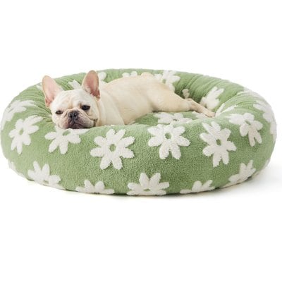 Lesure Lesure Calming Cute Modern Plush Jacquard Shaggy Orthopedic Anti-Slip Donut Dog & Cat Bed with Removable Cover, Green, Medium