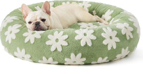 Lesure Calming Cute Modern Plush Jacquard Shaggy Orthopedic Anti-Slip Donut Dog & Cat Bed with Removable Cover