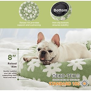 Lesure Calming Cute Modern Plush Jacquard Shaggy Orthopedic Anti-Slip Donut Dog & Cat Bed with Removable Cover, Green, Medium