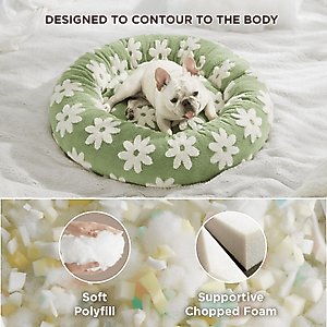 Lesure Calming Cute Modern Plush Jacquard Shaggy Orthopedic Anti-Slip Donut Dog & Cat Bed with Removable Cover, Green, Medium