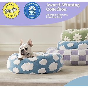 Lesure Calming Cute Modern Plush Jacquard Shaggy Orthopedic Anti-Slip Donut Dog & Cat Bed with Removable Cover, Green, Medium