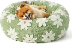 Lesure Calming Cute Modern Plush Jacquard Shaggy Orthopedic Anti-Slip Donut Dog & Cat Bed with Removable Cover, Green, Small