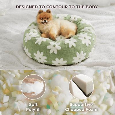 Show full view: Lesure Calming Cute Modern Plush Jacquard Shaggy Orthopedic Anti-Slip Donut Dog & Cat Bed with Removable Cover, Green, Small slide 4 of 10