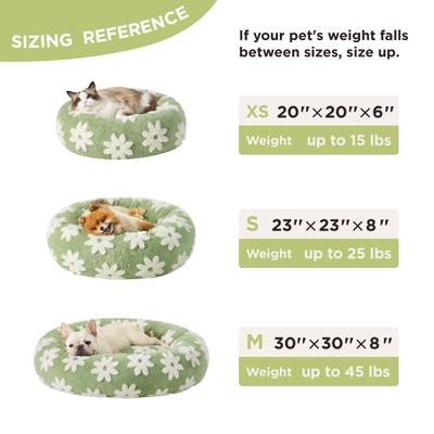 Show full view: Lesure Calming Cute Modern Plush Jacquard Shaggy Orthopedic Anti-Slip Donut Dog & Cat Bed with Removable Cover, Green, Small slide 6 of 10
