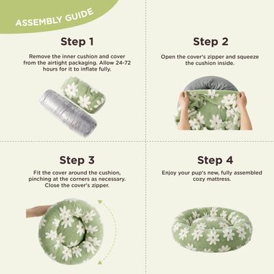 Show full view: Lesure Calming Cute Modern Plush Jacquard Shaggy Orthopedic Anti-Slip Donut Dog & Cat Bed with Removable Cover, Green, Small slide 7 of 10