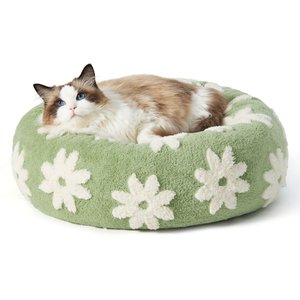 Lesure Calming Cute Modern Plush Jacquard Shaggy Orthopedic Anti-Slip Donut Dog & Cat Bed with Removable Cover, Green, X-Small