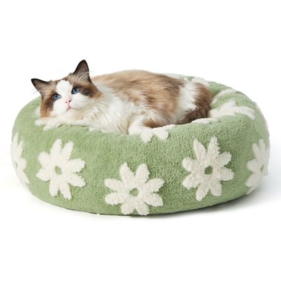 Lesure Lesure Calming Cute Modern Plush Jacquard Shaggy Orthopedic Anti-Slip Donut Dog & Cat Bed with Removable Cover, Green, X-Small