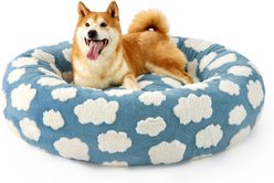 Lesure Calming Cute Modern Plush Jacquard Shaggy Orthopedic Anti-Slip Donut Dog & Cat Bed with Removable Cover, Large, Blue