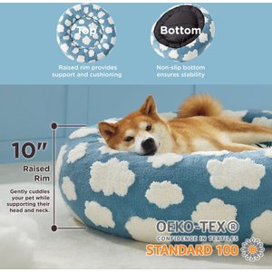 Lesure Calming Cute Modern Plush Jacquard Shaggy Orthopedic Anti-Slip Donut Dog & Cat Bed with Removable Cover, Large, Blue
