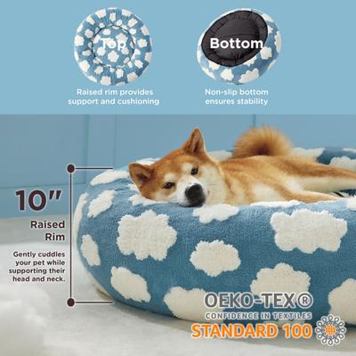 Show full view: Lesure Calming Cute Modern Plush Jacquard Shaggy Orthopedic Anti-Slip Donut Dog & Cat Bed with Removable Cover, Large, Blue slide 3 of 10