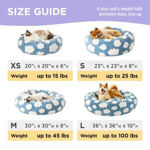 Lesure Calming Cute Modern Plush Jacquard Shaggy Orthopedic Anti-Slip Donut Dog & Cat Bed with Removable Cover, Large, Blue