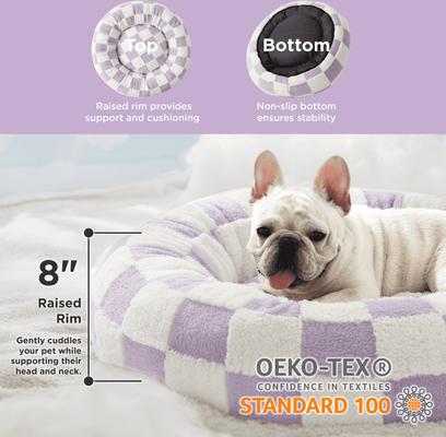 Show full view: Lesure Calming Cute Modern Plush Jacquard Shaggy Orthopedic Anti-Slip Donut Dog & Cat Bed with Removable Cover, Purple, Medium slide 2 of 9