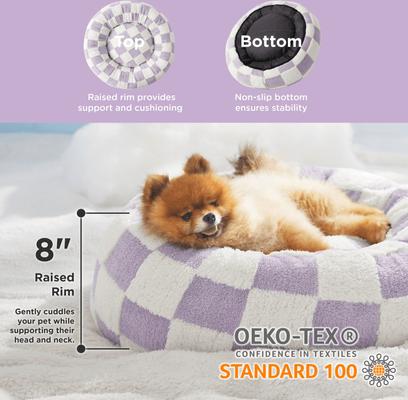 Show full view: Lesure Calming Cute Modern Plush Jacquard Shaggy Orthopedic Anti-Slip Donut Dog & Cat Bed with Removable Cover, Purple, Small slide 3 of 10