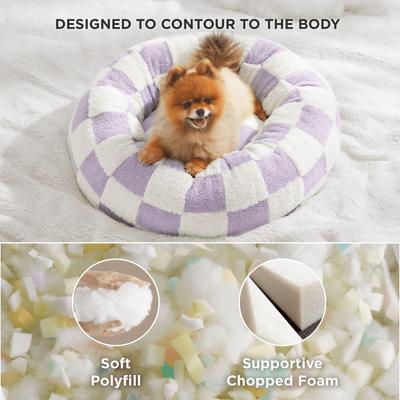 Show full view: Lesure Calming Cute Modern Plush Jacquard Shaggy Orthopedic Anti-Slip Donut Dog & Cat Bed with Removable Cover, Purple, Small slide 4 of 10
