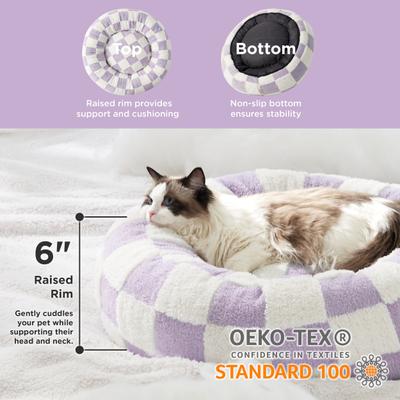 Show full view: Lesure Calming Cute Modern Plush Jacquard Shaggy Orthopedic Anti-Slip Donut Dog & Cat Bed with Removable Cover, Purple, X-Small slide 2 of 9