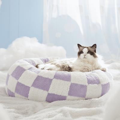 Show full view: Lesure Calming Cute Modern Plush Jacquard Shaggy Orthopedic Anti-Slip Donut Dog & Cat Bed with Removable Cover, Purple, X-Small slide 3 of 9