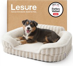 Lesure High-Back Orthopedic Dog Sofa Bed, Beige, Medium slide 1 of 8