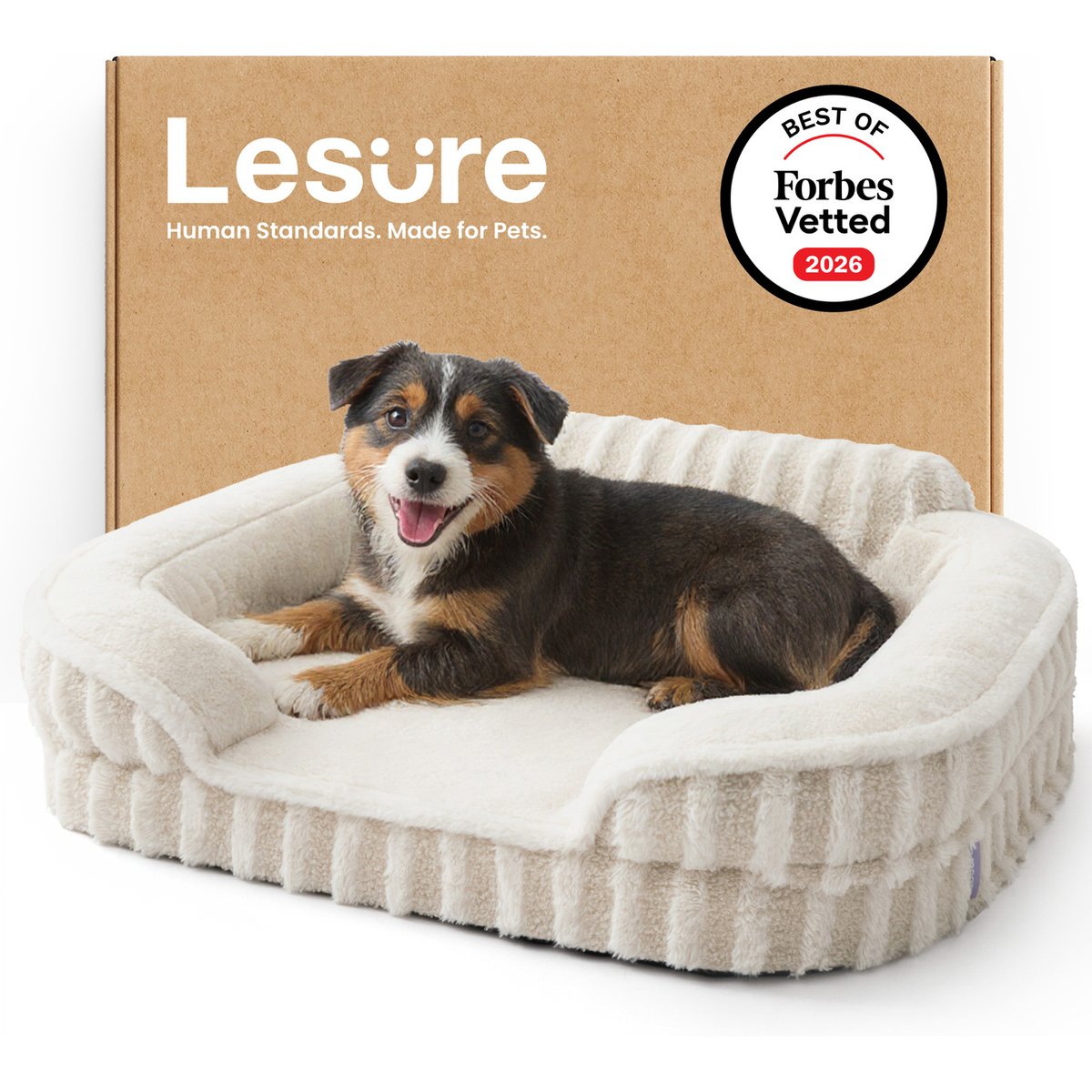 Lesure High-Back Orthopedic Dog & Cat Sofa Bed, Beige, Medium