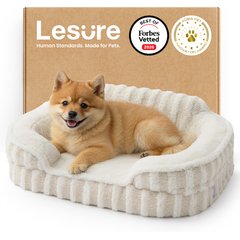 Lesure High-Back Orthopedic Dog Sofa Bed, Beige, Small