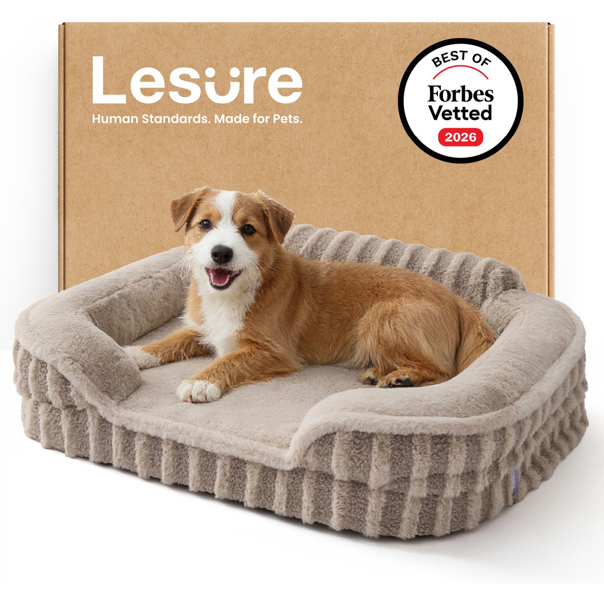 Lesure High-Back Orthopedic Dog & Cat Sofa Bed, Camel, Medium