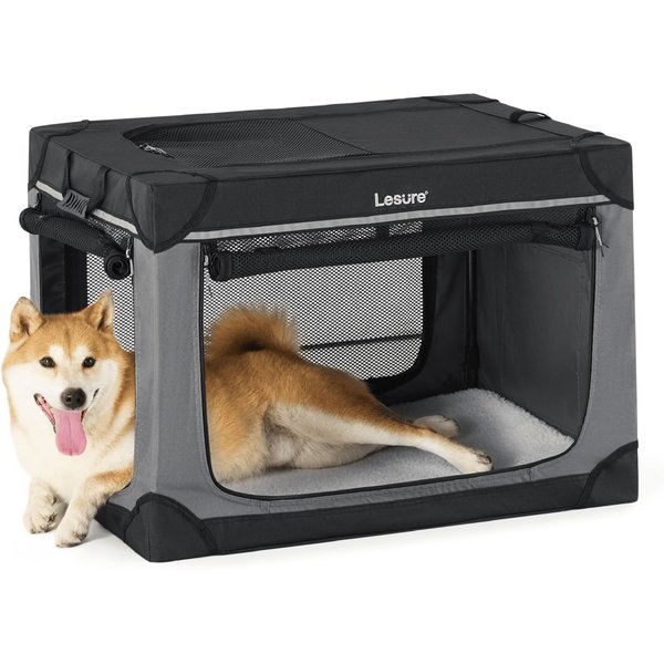 Lesure Indoor & Outdoor Soft-Sided Collapsible 4-Door Dog & Cat Travel Crate Kennel with Durable Mesh Windows
