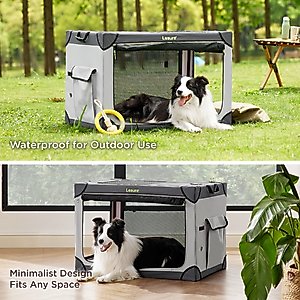 Lesure Indoor & Outdoor Soft-Sided Collapsible 4-Door Dog & Cat Travel Crate Kennel with Durable Mesh Windows, Grey, Large: 36 inch