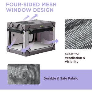 Lesure Indoor & Outdoor Soft-Sided Collapsible 4-Door Dog & Cat Travel Crate Kennel with Durable Mesh Windows, Grey, Large: 36 inch