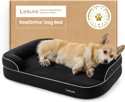 Lesure RealOrtho 3-Layer Orthopedic & Memory Foam Sofa with Removable Cover Dog Bed, Black, Large