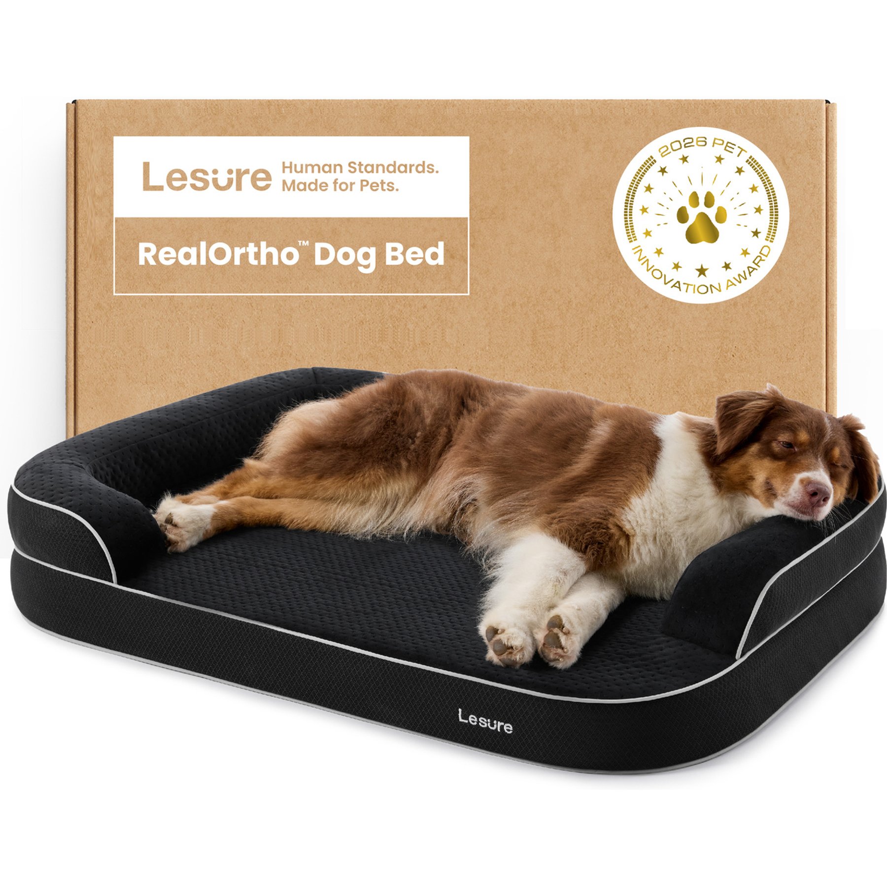 Lesure RealOrtho 3-Layer Orthopedic & Memory Foam Sofa with Removable Cover Dog Bed, Black, X-Large