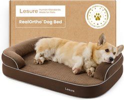 Lesure RealOrtho 3-Layer Orthopedic & Memory Foam Sofa with Removable Cover Dog Bed, Brown, Large