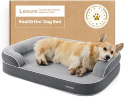 Lesure RealOrtho 3-Layer Orthopedic & Memory Foam Sofa with Removable Cover Dog Bed, Grey, Large
