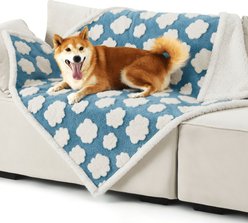 Lesure Waterproof Calming Double-Sided Jacquard Shag & Soft Sherpa Fleece Furniture Protector Dog & Cat Blanket, Blue, Large