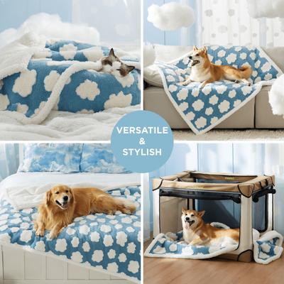 Show full view: Lesure Waterproof Calming Double-Sided Jacquard Shag & Soft Sherpa Fleece Furniture Protector Dog & Cat Blanket, Blue, Large slide 5 of 8
